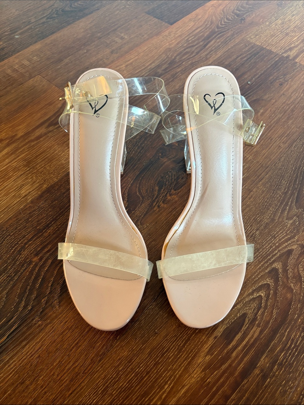 Nude Clear-Strap Block Heel Sandals
